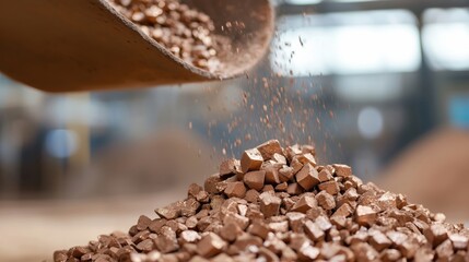Close-up of copper ore being crushed in processing plant