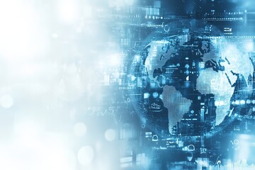 Fototapeta premium A globe surrounded by technological elements, symbolizing global digital transformation and technological advancement.