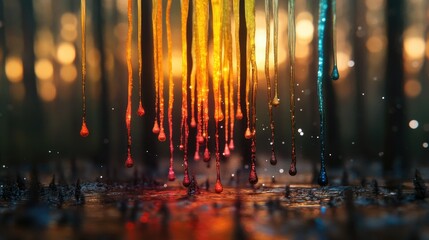 A jungle of trees with glowing, liquid-like bark that shifts in color