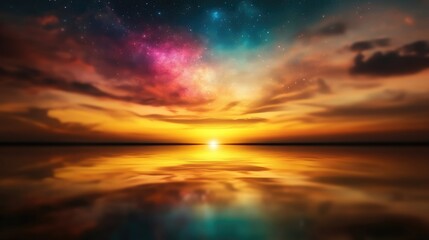 Obraz premium A lake that reflects the cosmos instead of the sky, revealing hidden galaxies