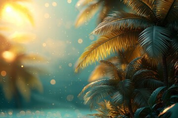 Bright Cyan Sky with Sunlight Illuminating Trees Against a Serene Background