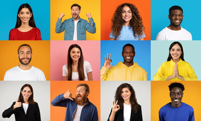 A lively collection features diverse men and women displaying a range of joyful expressions. Set...