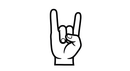 Isolated Rock On Hand Gesture, Outline Style