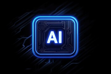 A square blue glowing "AI" pattern on a black background, representing artificial intelligence and digital design.