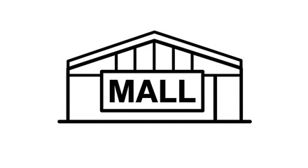 Isolated Mall Building Outline, Black and White