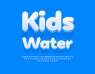 Vector Modern flyer poster Kids Water. Cute White Font. Children Alphabet Letters and Numbers set