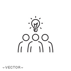 collaboration idea icon, teamwork idea concept, thin line symbol isolated on white background, editable stroke eps 10 vector illustration