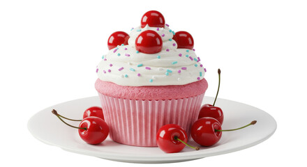 Isolated Cupcake with Cherries
