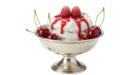 Isolated Pavlova Dessert with Cherries and Raspberries