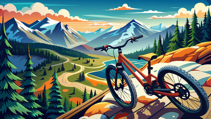 Fototapeta premium Mountain biking in Whistler, British Columbia Canada - Top of the world trail in the Whistler mountain bike park 