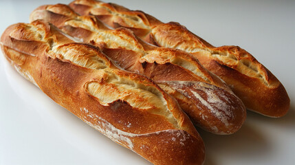 Freshly Baked French Baguettes on White Background