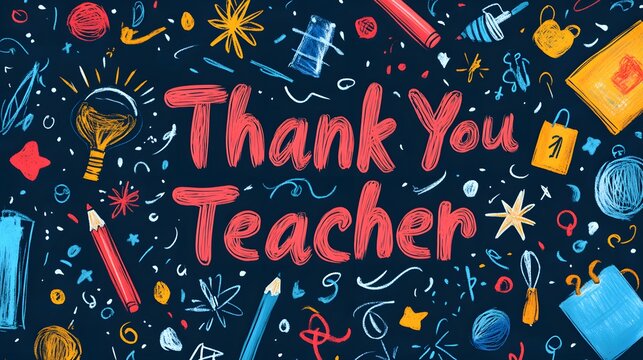 Expressive Heartfelt 'Thank You Teacher' Greeting Card Featuring Playful Doodle Sketches and Artistic Creativity in Celebration of World Teachers Day - Powered by Adobe
