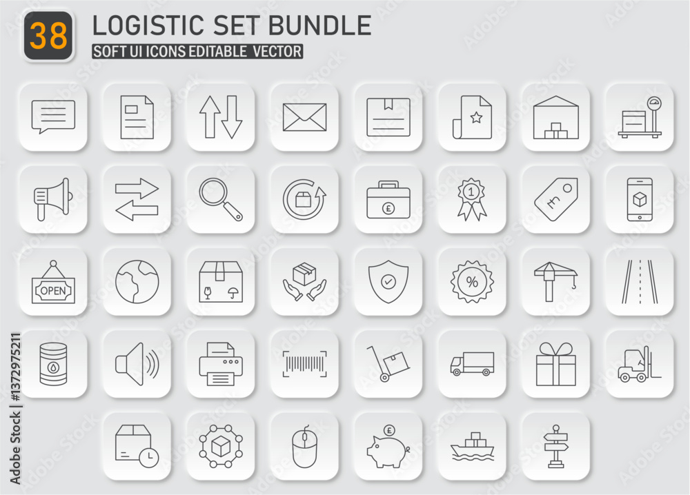 Poster comprehensive logistic icons set in soft ui style for digital platforms