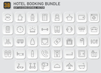 Editable Hotel Booking Bundle, vector Icons for Travel Apps and Website Designs