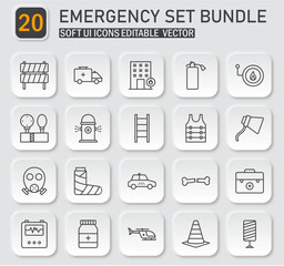 Emergency and Safety Equipment Icon Set Neumorphism Style Design Vector