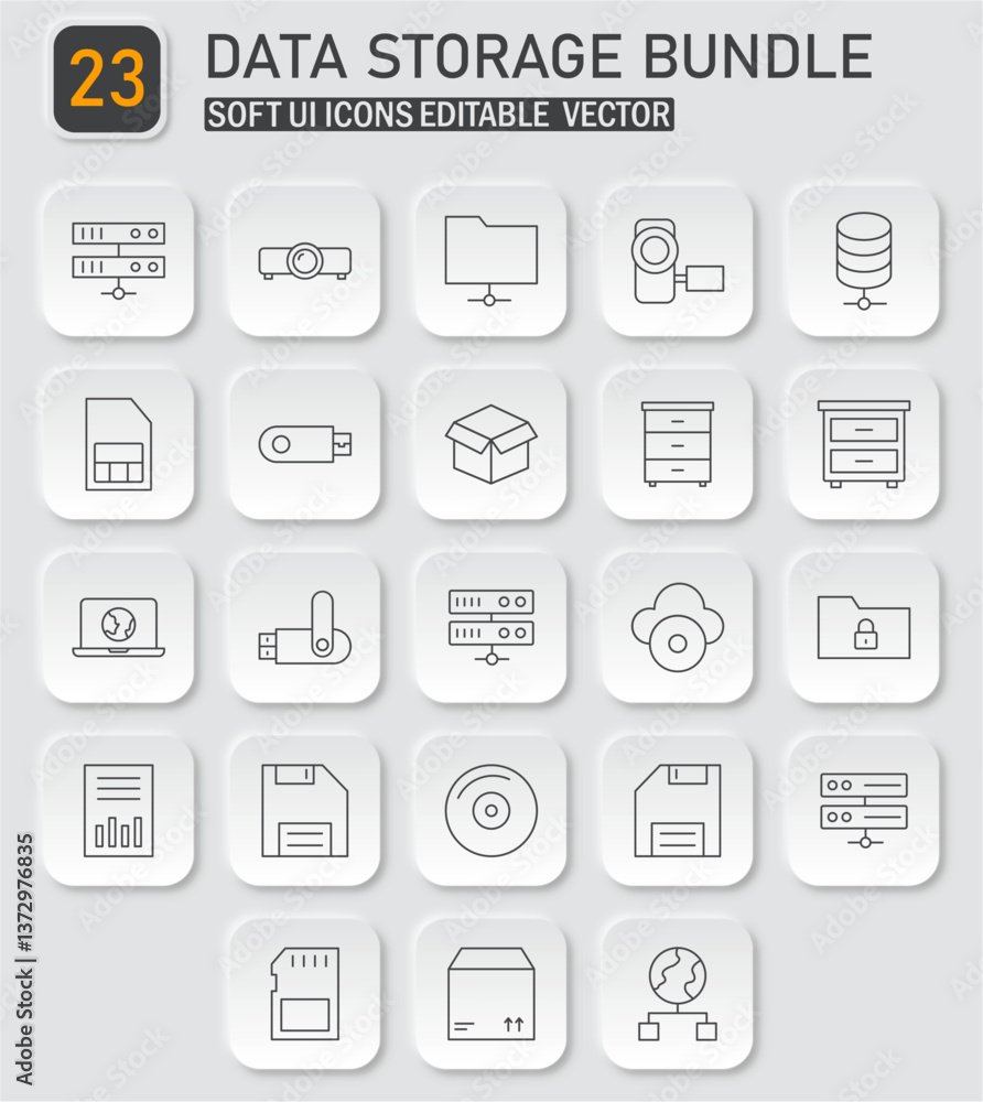 Poster versatile collection of data storage and technology soft ui editable icons