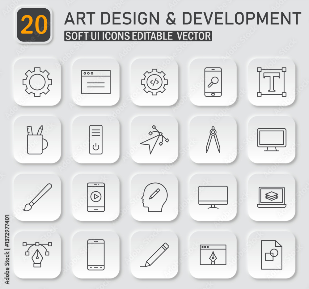 Aufkleber modern art design and development editable vector icon set for creative projects