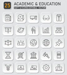 Academic and Education Soft UI Icons Collection for Learning and Knowledge
