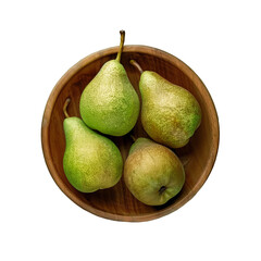 pears in a bowl, top view, flat lay, isolated on transparent background