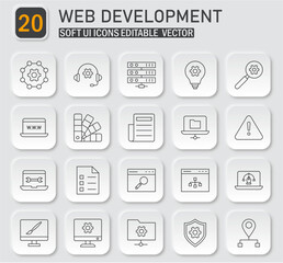 Sophisticated Web Development Icons Featuring Contemporary Soft UI Design