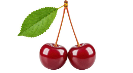 Isolated Two Cherries with Leaf