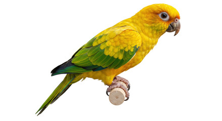 Isolated Golden Conure Parrot on Perch