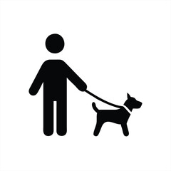 Person walking a dog in a simple vector illustration