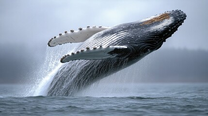 Fototapeta premium Humpback whale breaching and splashing in the ocean
