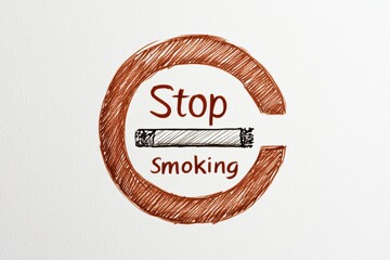 anti-smoking campaign, creative stop smoking artistic logo with hand-drawn brushstroke-style cigarette in a prohibition sign for a human touch and activist energy