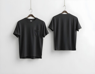 Black t-shirt mock-up front and back view design template shirt up.