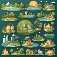 natural themed city icon design
