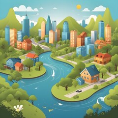 natural themed city icon design