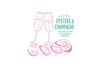 Summer Beach Oyster Champagne Doodle T Shirt Design