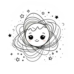 Cosmic sun character cute smiling surrounded by stars against a white background