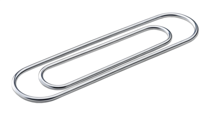 Silver Paperclip with Slight Curve Isolated on Transparent Background