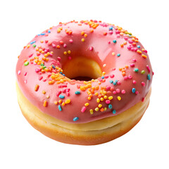 Colorful donut with sprinkles on a white background