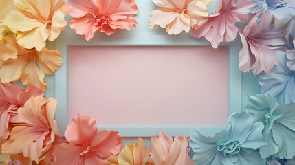 Fototapeta premium Abstract floral frame with pink and blue flowers, elegant decorative border for design, greeting cards, and artistic backgrounds.