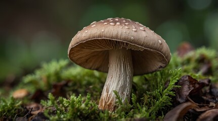 Fototapeta premium Macro shot of a champignon mushroom, captured in a close-up side profile