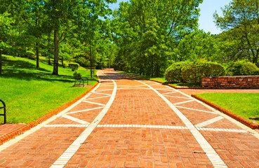 The Grand Promenade in Hot Springs National Park, Arkansas, a recreation trail, made out of bricks.