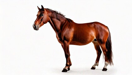 Obraz premium Brown horse standing in profile, centered on white background
