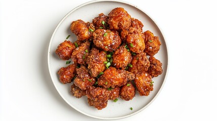 Enticing Korean Fried Chicken Delights Garnished with Scallions on White Plate