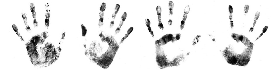 a set of real handprints in black ink