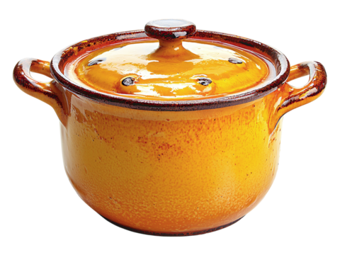 Rustic yellow ceramic pot with lid, perfect for adding warmth and homestyle charm to your culinary projects.  Ideal for websites, blogs, or cookbooks focusing on food, home, and rustic themes.