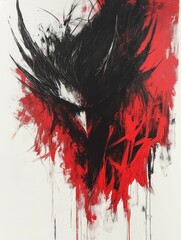 Abstract bird in red and black paint