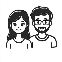 Fototapeta premium Black and white icon of man and woman in minimalist style
