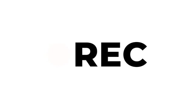Recording Icon Button Animation on Alpha Channel, rec text camera recording icon blink animation, interface of video recorder digital display in white and no background