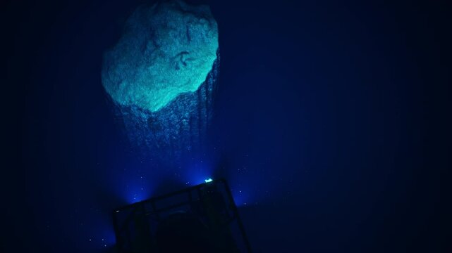 Underwater explorer dives to ancient ruins in deep ocean