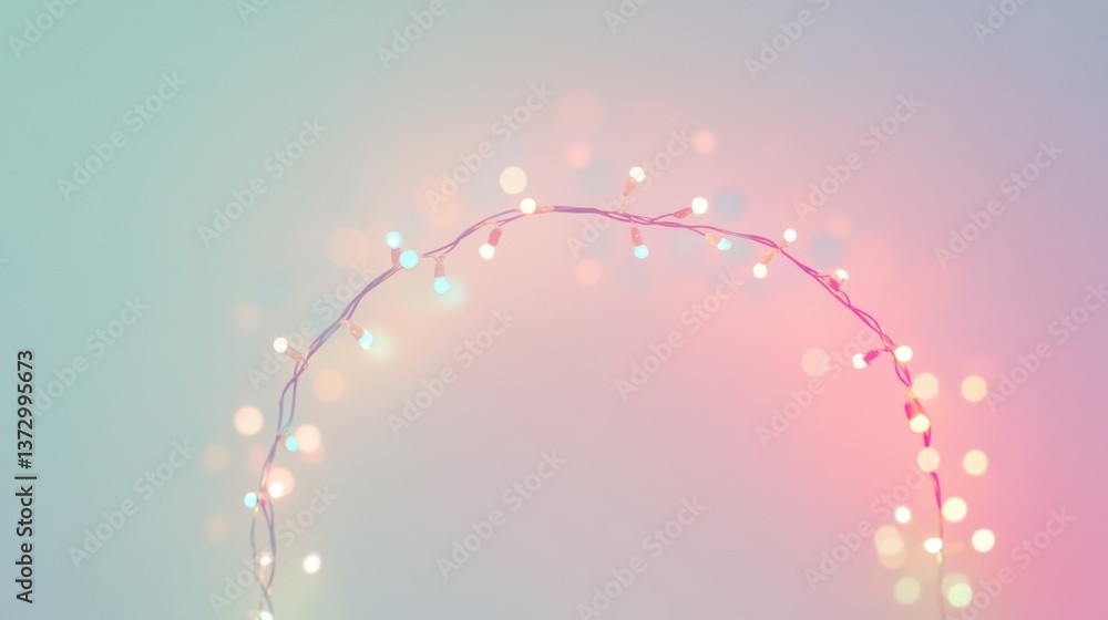 Poster minimalistic logo design featuring a festive lights arch on a soft pastel background highlighting mo
