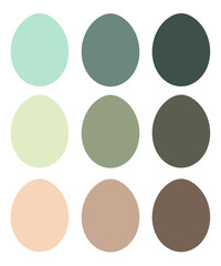 A painted set of nine flat multicolored Easter eggs. Monophonic different colors. Without a background.