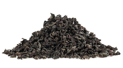 Dry black Ceylon tea leaves isolated on a white background. Heap of black tea.